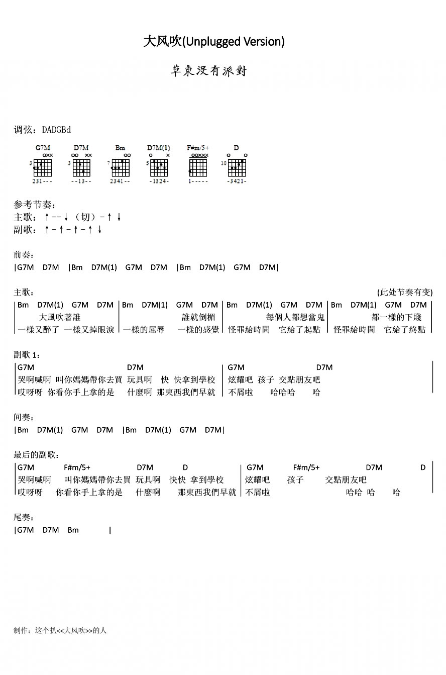 大风吹吉他谱草东没有派对和弦图片谱